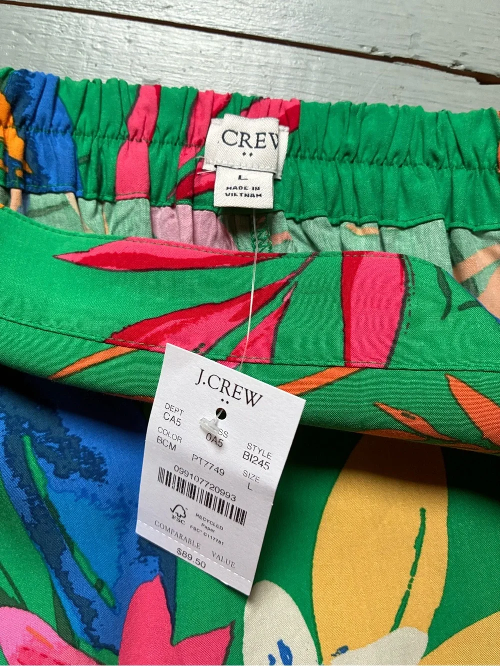 J. Crew Green Midi Skirt with Bright Floral Print Large NWT